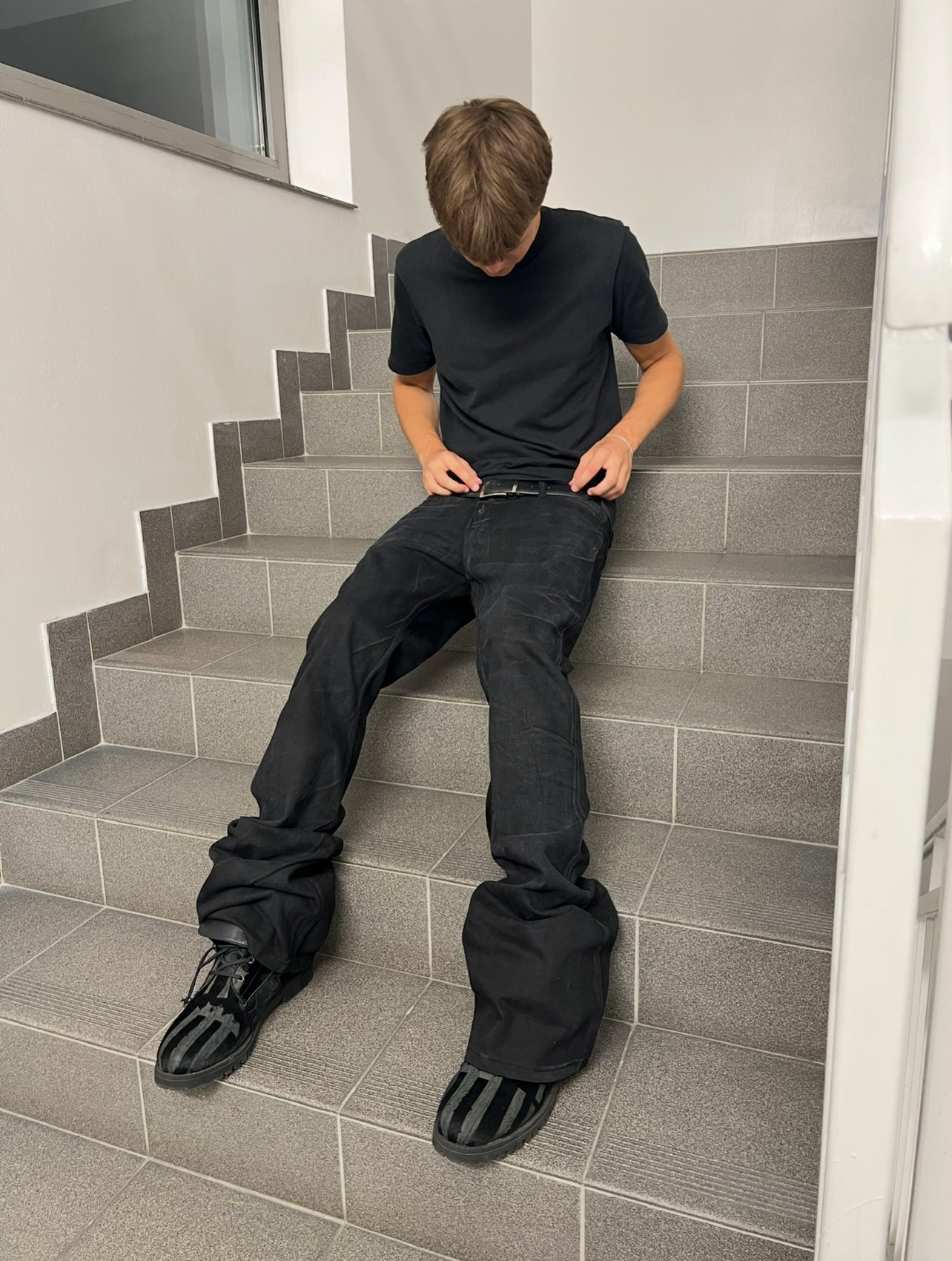 Washed Black Flared Denim