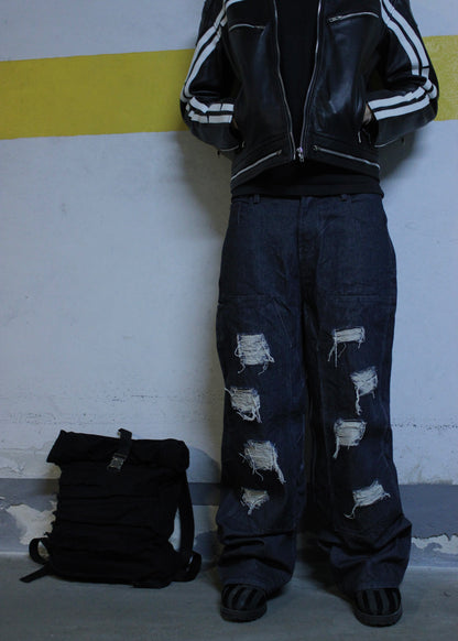 Navy distressed doubleknee jeans