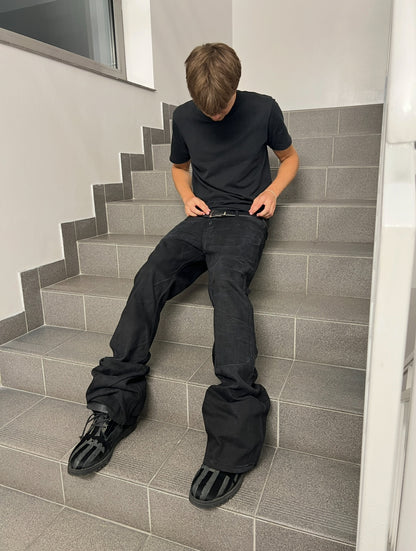 Washed Black Flared Denim