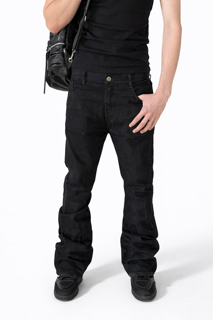 WASHED BLACK FLARED DENIM
